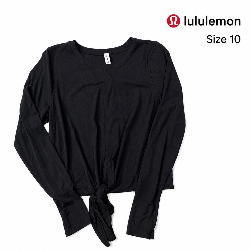Lululemon Time to Restore Nulu Long Sleeve Shirt Black Tie Front Size 10